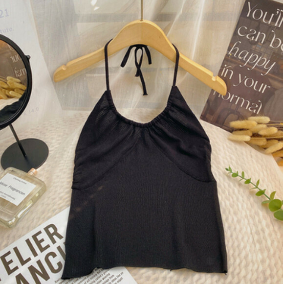Summer halterneck cropped base vest (black) [one size]