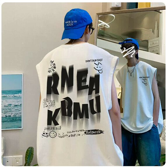 新款寬鬆背心男夏季（白色【S_3XL碼】（下單後聯繫客服確認發貨尺碼）