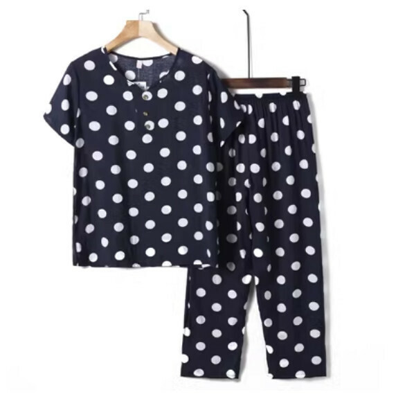 Summer middle-aged and elderly cotton silk suit (black circle) [size: XL-4XL] [Contact customer service to confirm the shipping size after placing an order]