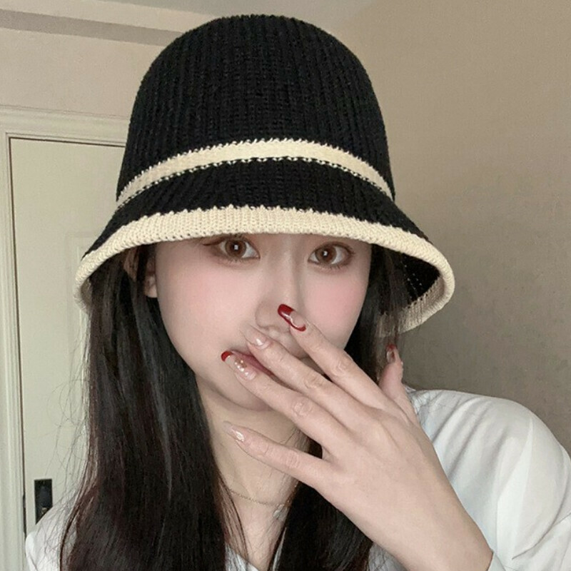 Hot selling large head circumference bucket sun protection hat [D-235CHT black striped bucket straw hat] [one size fits all]