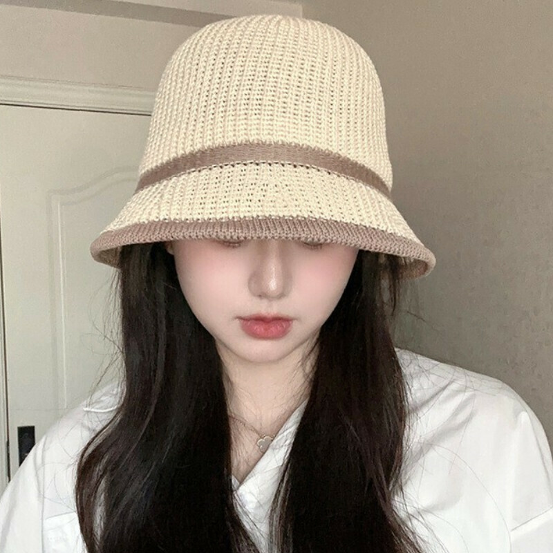 Hot selling large head circumference bucket sun protection hat [D-235CHT beige striped bucket straw hat] [one size fits all]