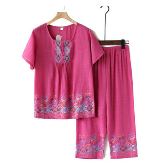 Summer middle-aged and elderly cotton and linen suit (A type red) [Size: XL-4XL] [Contact customer service to confirm the delivery size after placing an order]