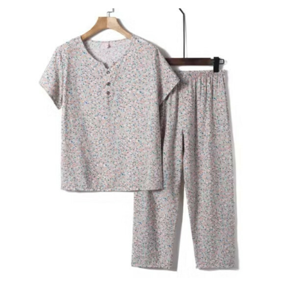 Summer middle-aged and elderly cotton silk suit (light purple small flowers) [size: XL-4XL] [Contact customer service to confirm the shipping size after placing an order]