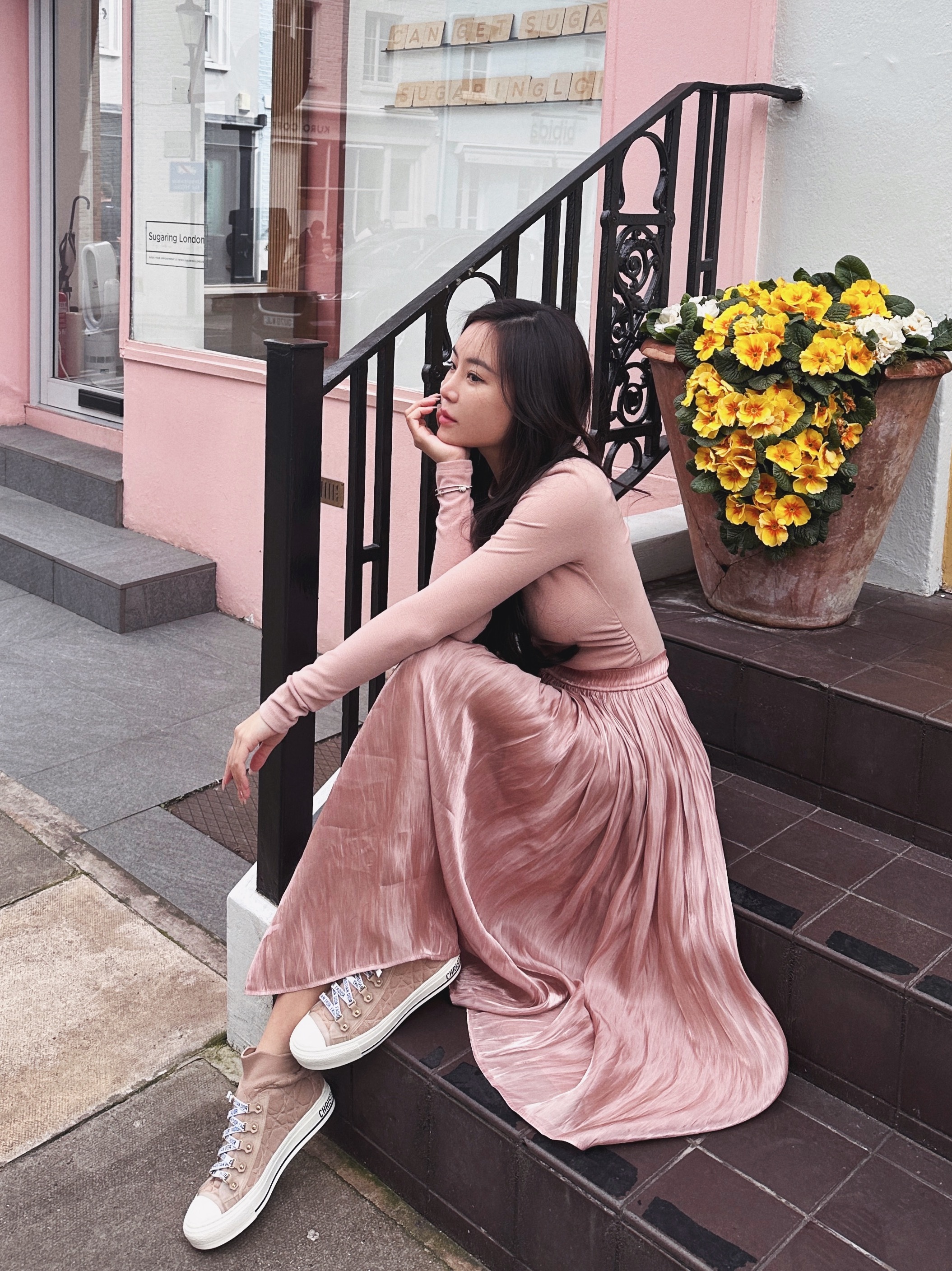 Glazed 琉璃 水波緞百褶中長裙