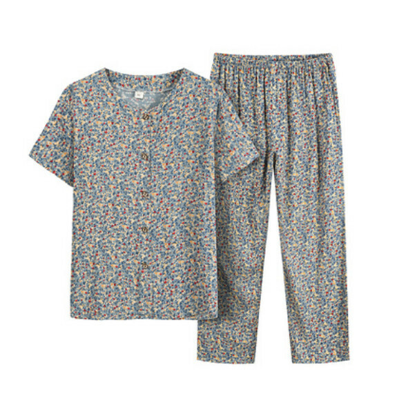 Summer middle-aged and elderly cotton pajama set (light jasmine) [Size: XL-4XL] [Contact customer service to confirm the shipping size after placing an order]