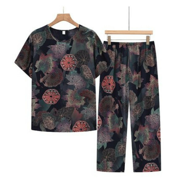 Summer middle-aged and elderly cotton pajama set (No. 1 color) [Size: XL-4XL] [Contact customer service to confirm the shipping size after placing an order]