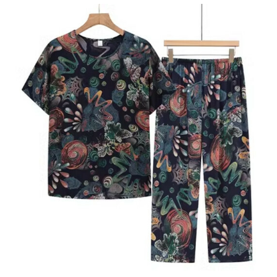 Summer middle-aged and elderly cotton pajama set (No. 2 color) [Size: XL-4XL] [Contact customer service to confirm the shipping size after placing an order]