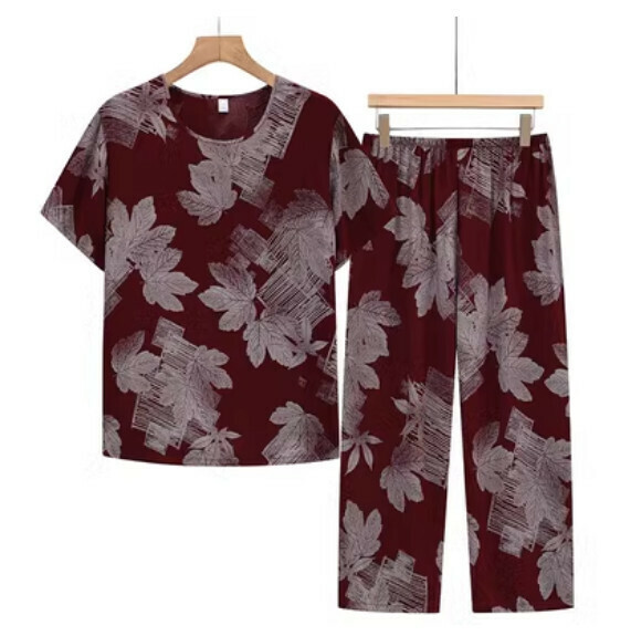 Summer middle-aged and elderly cotton pajama set (No. 3 color) [Size: XL-4XL] [Contact customer service to confirm the shipping size after placing an order]