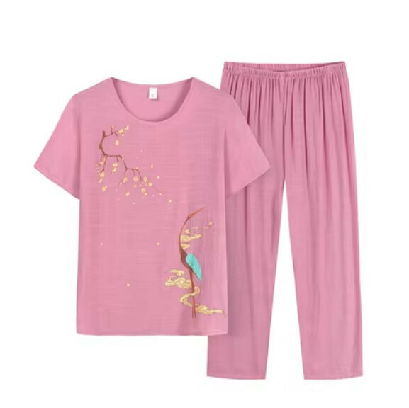 Summer middle-aged and elderly cotton and linen set ([Chizuru] pink) [Size: XL-4XL] [Contact customer service to confirm the shipping size after placing an order]