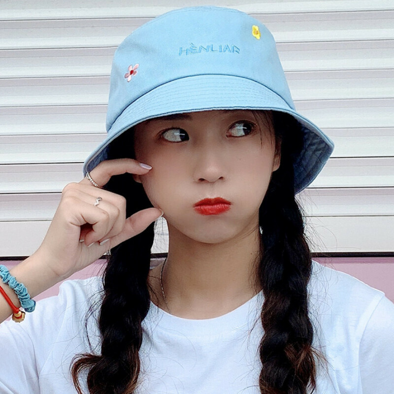 Hot selling embroidered flower sunshade hat [E-8 basin hat small flower blue] [one size fits all]