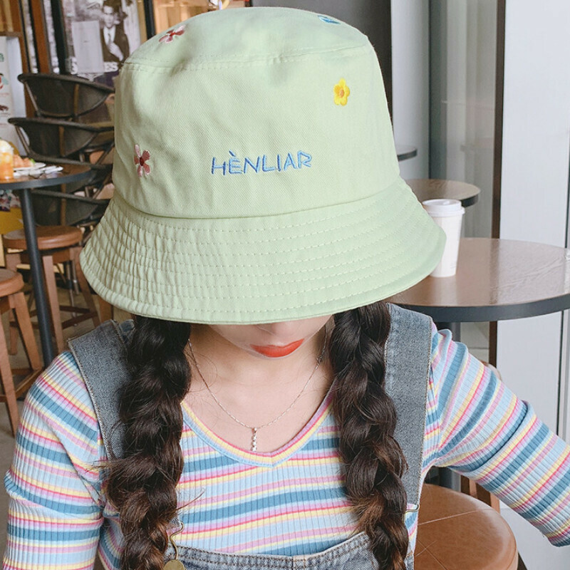 Hot selling embroidered small flower sunshade hat [E-8 small flower green] [one size fits all]