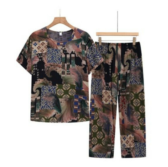 Summer middle-aged and elderly cotton pajama set (No. 4 color) [Size: XL-4XL] [Contact customer service to confirm the shipping size after placing an order]