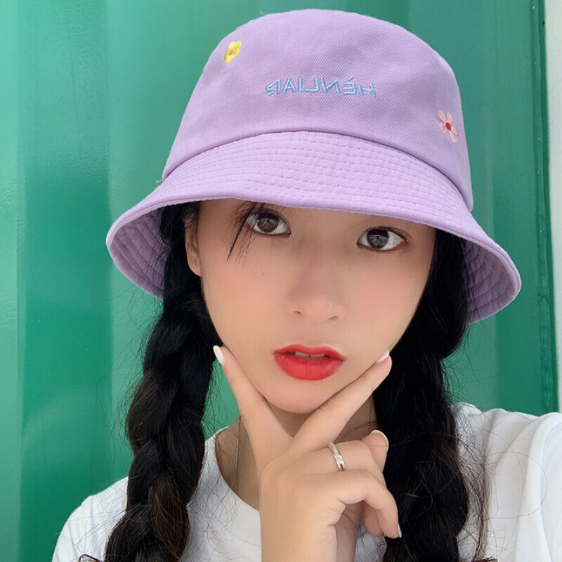 Hot selling embroidered small flower sunshade basin hat [E-8 basin hat small flower purple] [one size fits all]