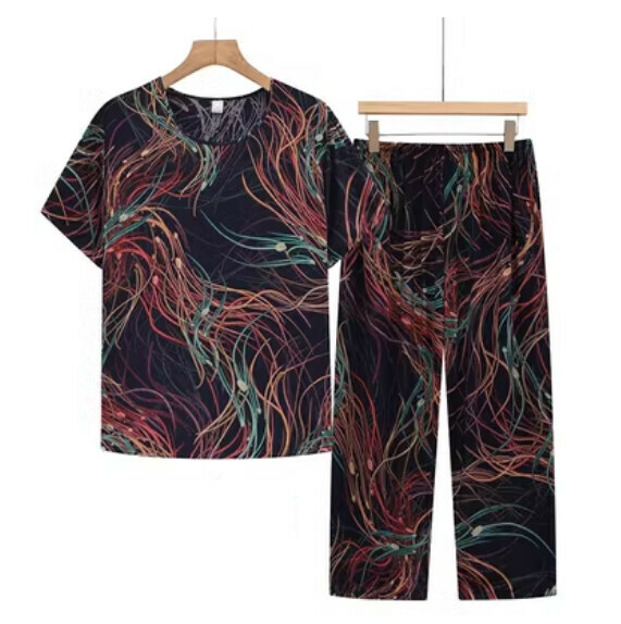 Summer middle-aged and elderly cotton pajama set (No. 5 color) [Size: XL-4XL] [Contact customer service to confirm the shipping size after placing an order]