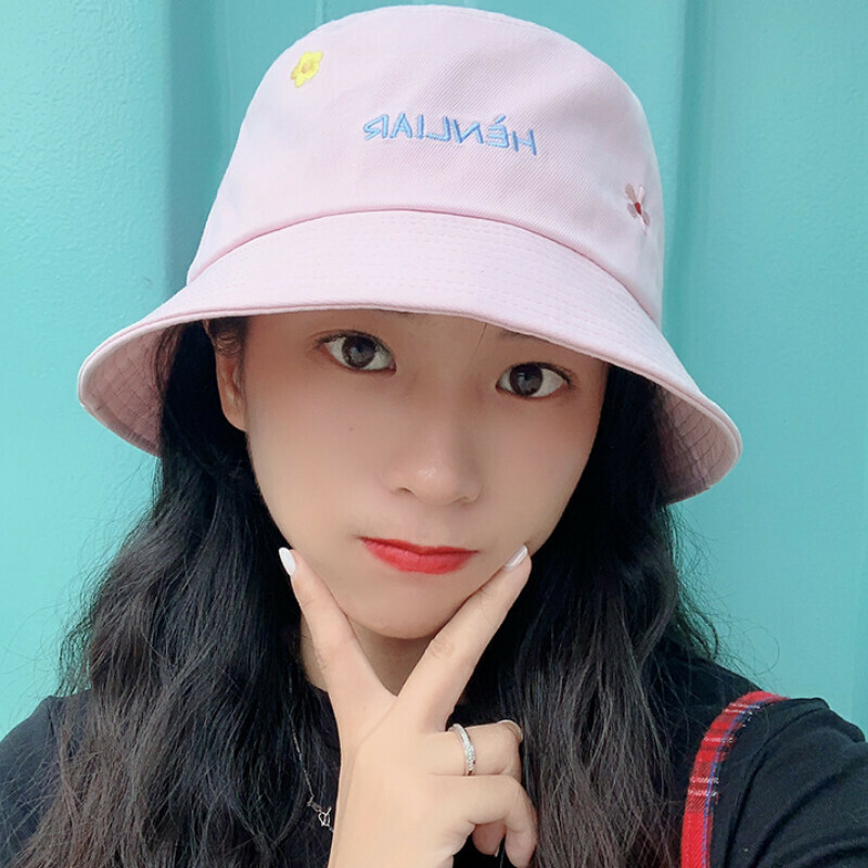 Hot selling embroidered small flower sunshade basin hat [E-8 basin hat small flower pink] [one size fits all]