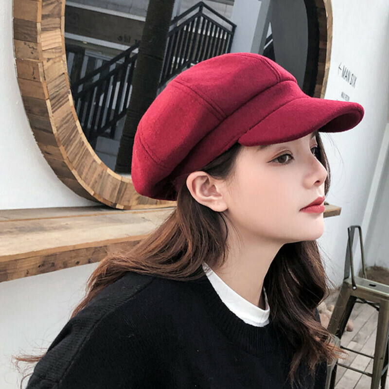 熱賣八角帽純色帽子【毛呢酒紅JXA239】【均碼】