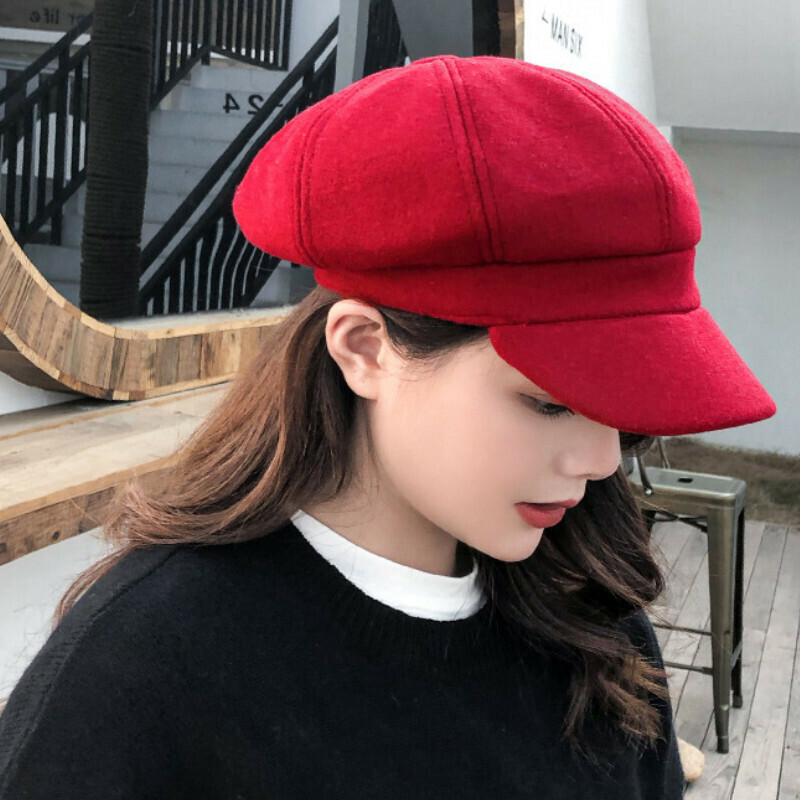 熱賣八角帽純色帽子【毛呢大紅JXA239】【均碼】