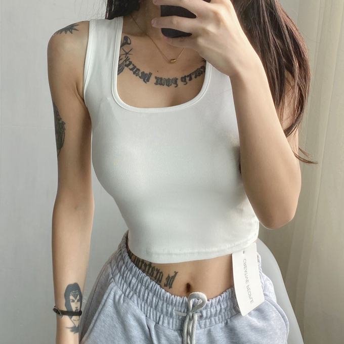 Hot selling U-neck short sleeveless vest (white) (S-L size) (contact customer service after placing the order to confirm the delivery size)