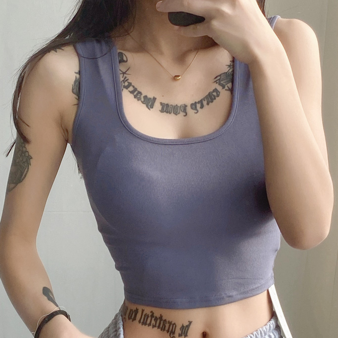Hot selling U-neck short sleeveless vest (blue gray) (S-L size) (contact customer service after placing the order to confirm the delivery size)