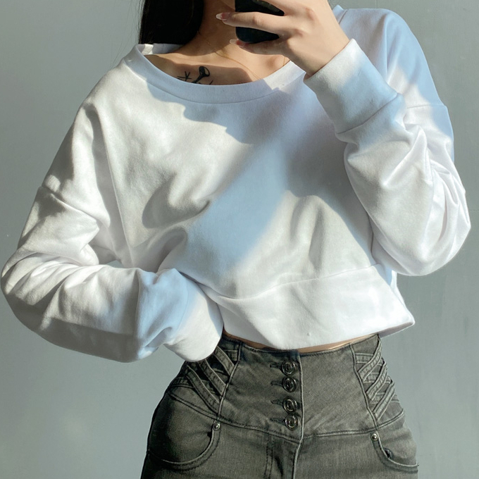 熱賣圓領高腰寬鬆衛衣(白色)(S/M碼)(下單後聯絡客服確認發貨尺碼)