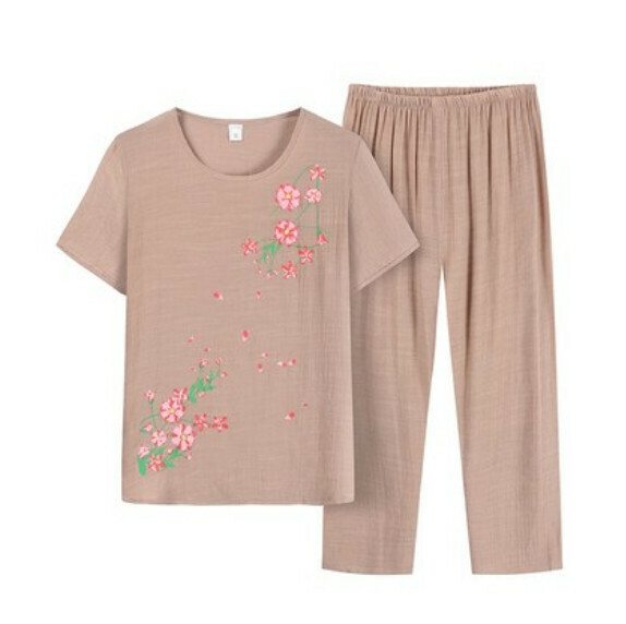 Summer middle-aged and elderly cotton and linen casual suit (camel color) [Size: XL-4XL] [Contact customer service to confirm the shipping size after placing an order]
