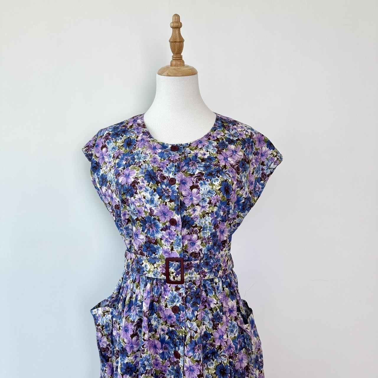 紫藍木顏色畫風大花棉質連身裙