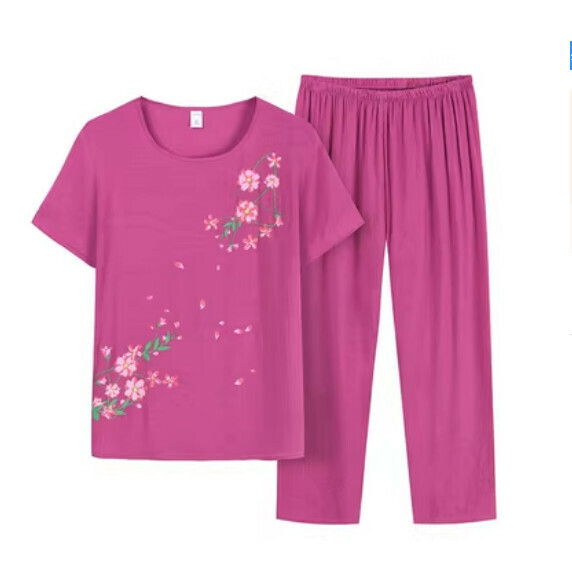 Summer middle-aged and elderly cotton and linen casual suit (rose red) [Size: XL-4XL] [Contact customer service to confirm the shipping size after placing an order]