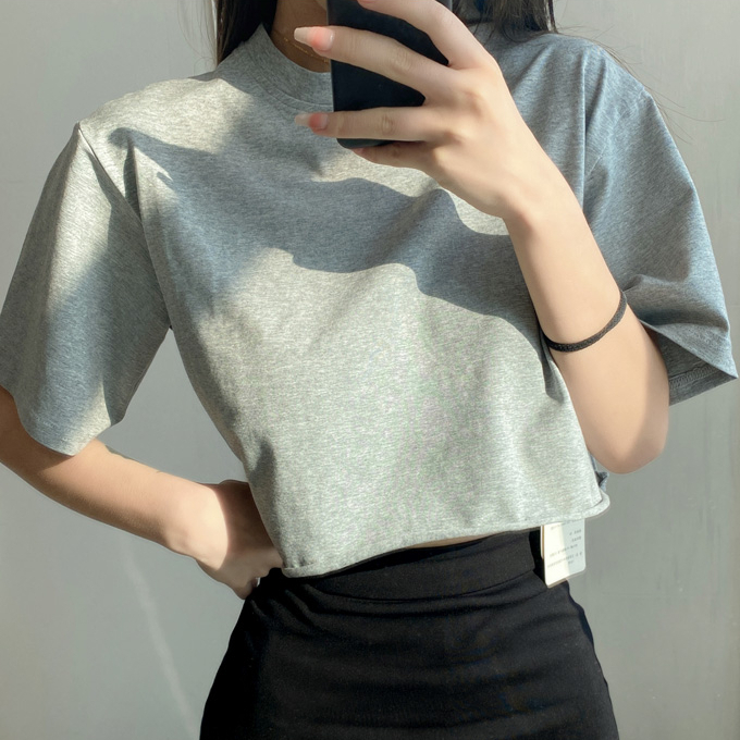 Hot Selling Round Neck Short Sleeve Loose T-Shirt (Gray) (One Size)