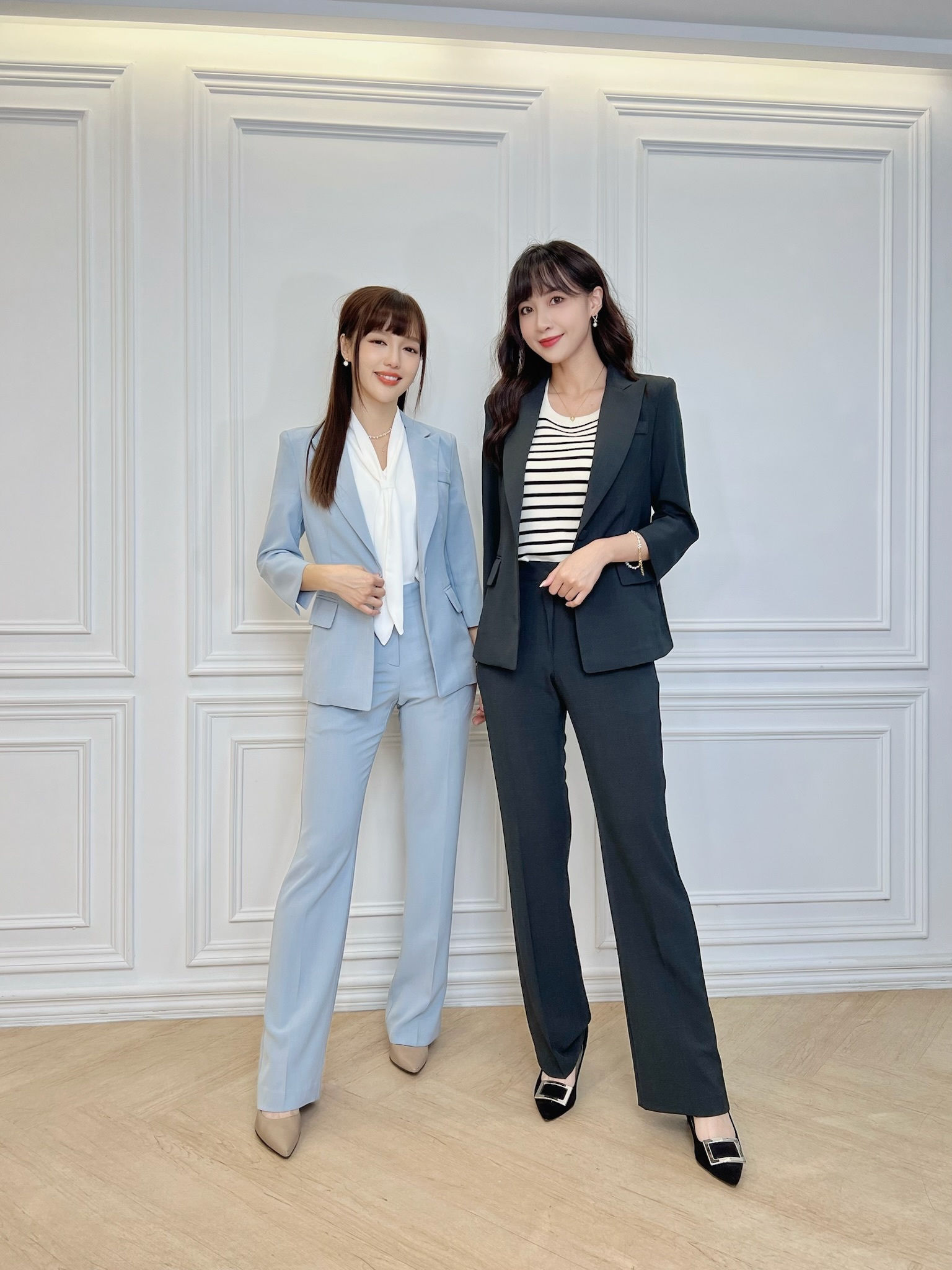 單釦俐落修身西裝套裝