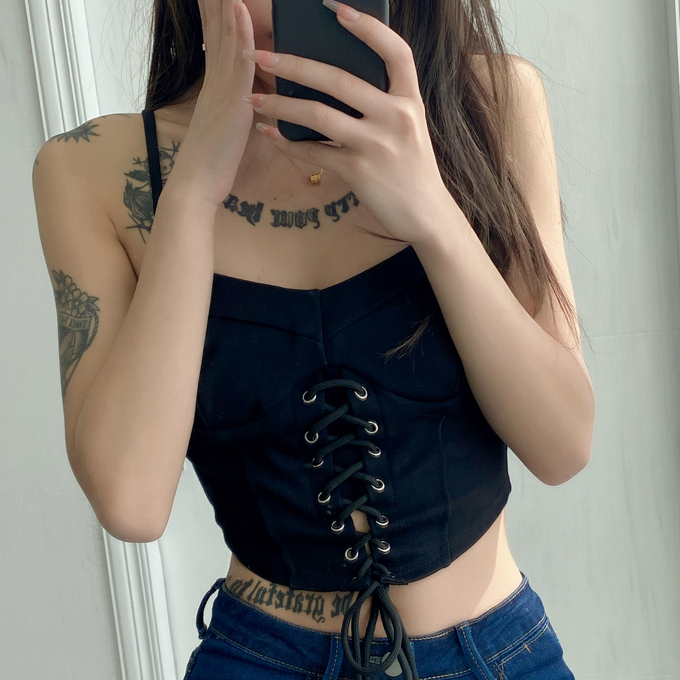 Hot selling cross-tie waist camisole (black) (S/M size) (contact customer service after placing the order to confirm the delivery size)