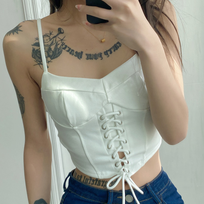 Hot selling cross-tie waist camisole (white) (S/M size) (contact customer service after placing the order to confirm the delivery size)
