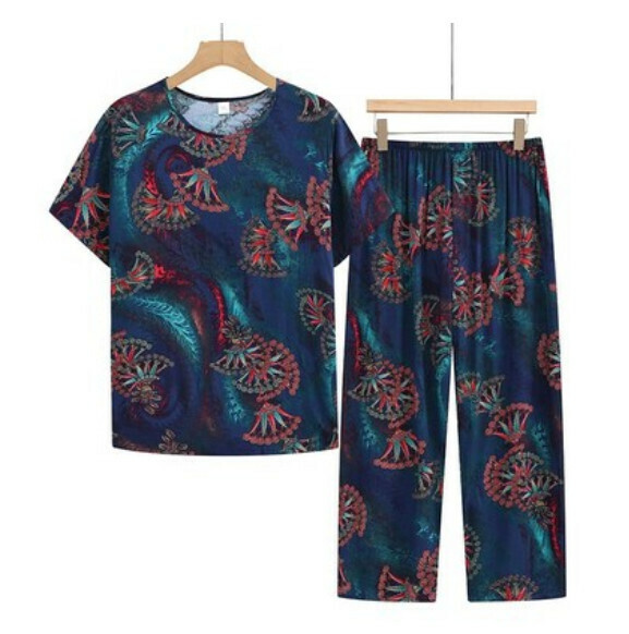 Summer middle-aged and elderly cotton and linen casual suit (starry sky blue) [Size: XL-3XL] [Contact customer service to confirm the shipping size after placing an order]