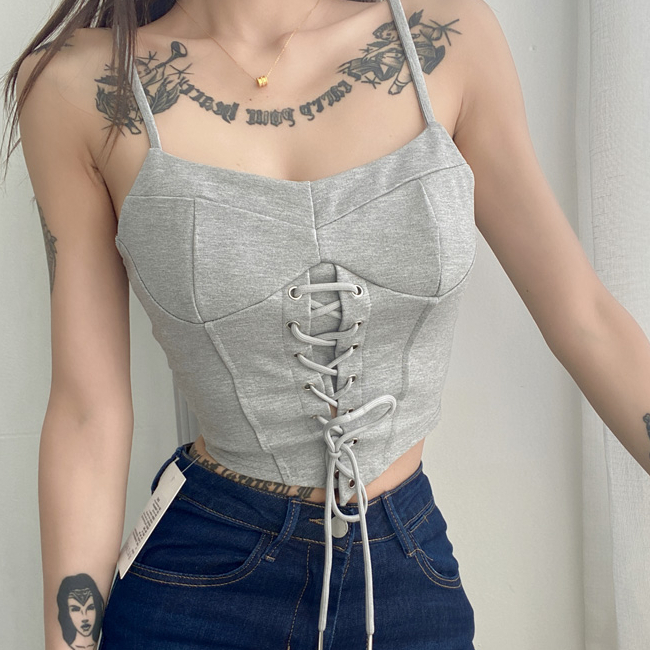 Hot selling cross-tie waist camisole (light gray) (S/M size) (contact customer service after placing the order to confirm the delivery size)