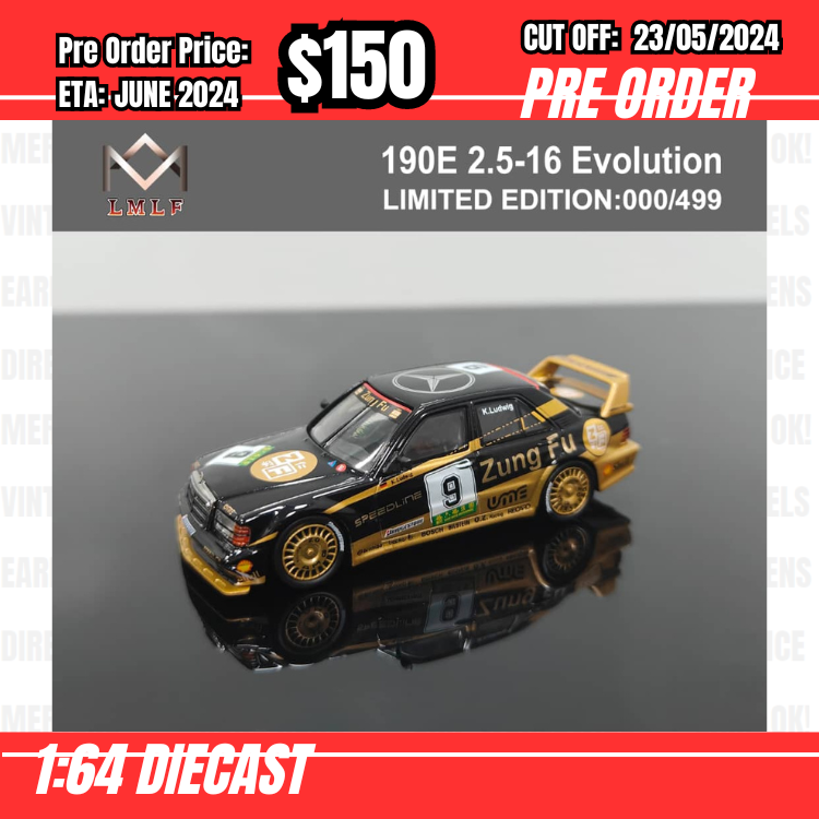 PO-$150 * League Model * 1:64 190E W201 2.5-16 Evo Black Gold #9 [OD16/05]
