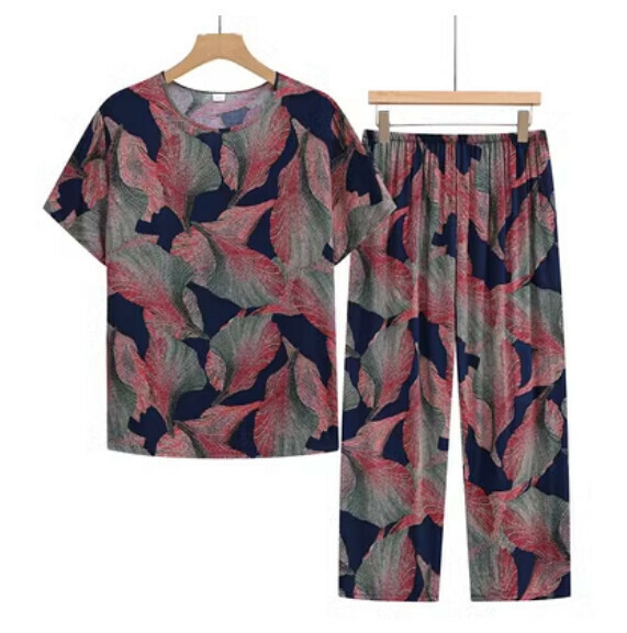 Summer middle-aged and elderly cotton and linen leisure set (fragrant taro leaves) [Size: XL-3XL] [Contact customer service to confirm the delivery size after placing an order]