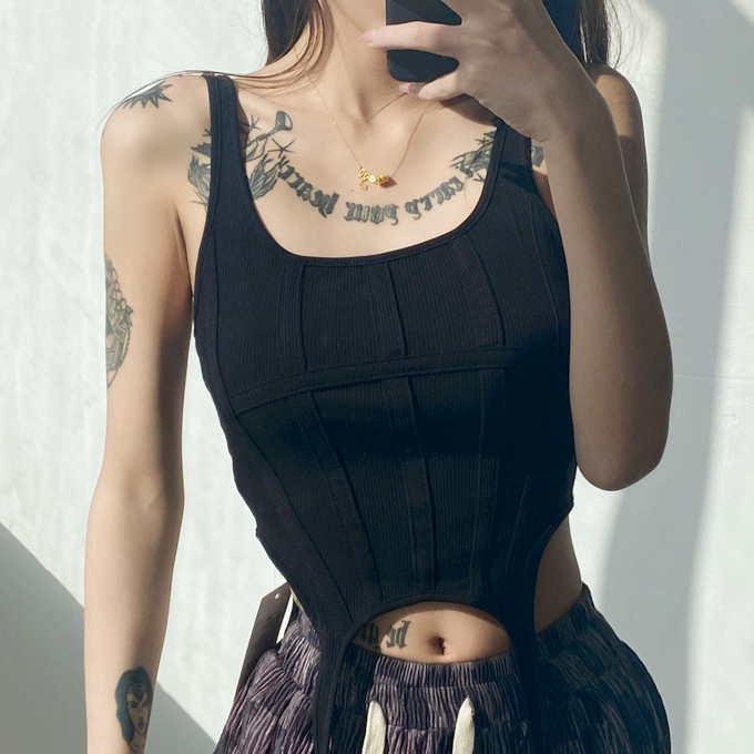 Hot selling fishbone corset threaded vest (black) (S-L size) (contact customer service after placing the order to confirm the delivery size)