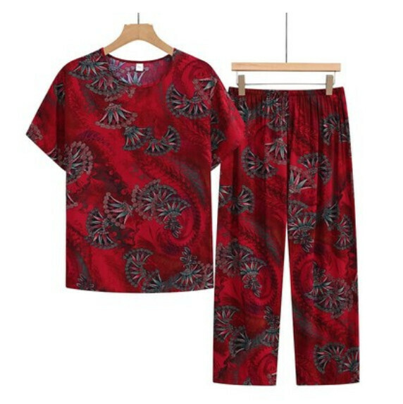 Summer middle-aged and elderly cotton and linen leisure suit (starry sky jujube red) [size: XL-3XL] [Contact customer service to confirm the shipping size after placing an order]