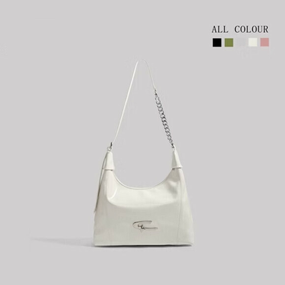 熱賣鏈條腋下包軟皮單肩斜挎托特包【白色】【尺寸：32cm*8cm*28cm】