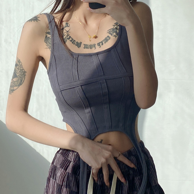 Hot selling fishbone corset threaded vest (charcoal gray) (S-L size) (contact customer service after placing the order to confirm the delivery size)