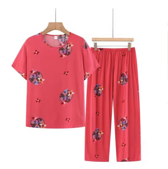 Summer middle-aged and elderly pajama set (leather red) [size: XL-3XL] [Contact customer service to confirm the shipping size after placing an order]