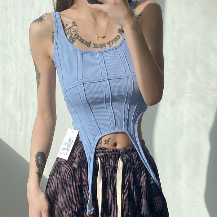Hot selling fishbone corset threaded vest (blue) (S-L size) (contact customer service after placing the order to confirm the delivery size)
