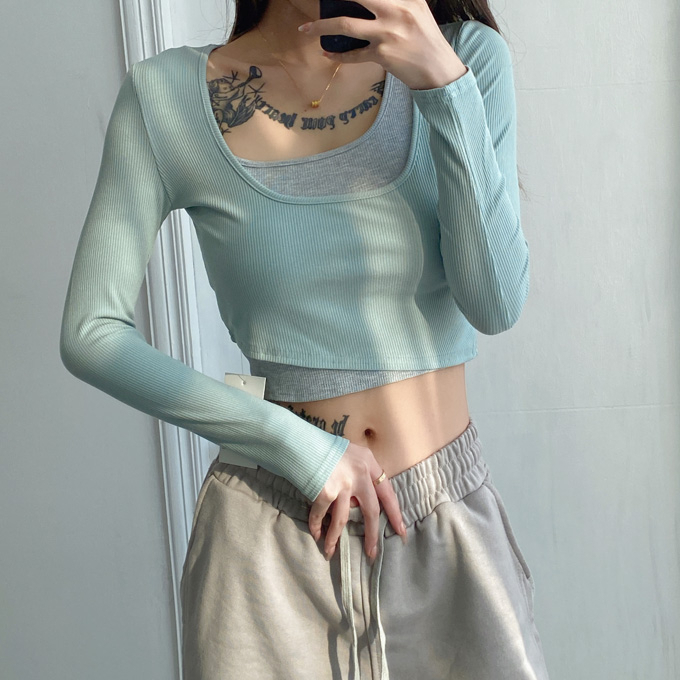 Hot selling two-piece set of irregular stacked suspenders (bean green and light gray) (S/M size) (contact customer service after placing the order to confirm the delivery size)