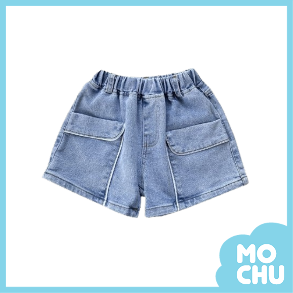 白邊大口袋牛仔短褲