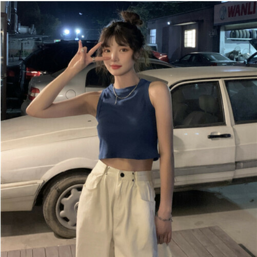 French Sweat Vest Women's Short Wear Slip Top (Dark Blue) [Size:One Size]