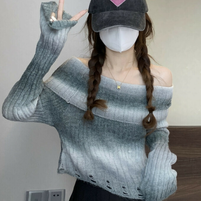 Hot Selling One Shoulder Knitted Sweater (One Size) (Gray)