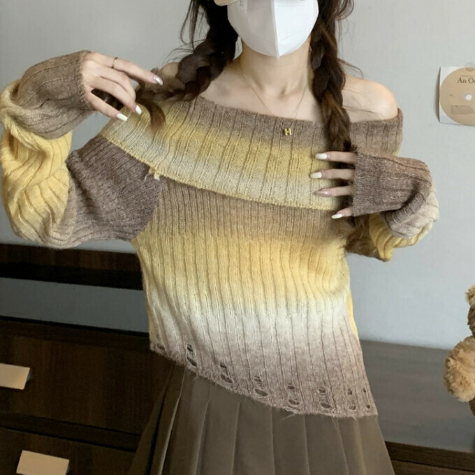 Hot Selling One Shoulder Knitted Sweater (One Size) (Coffee Color)