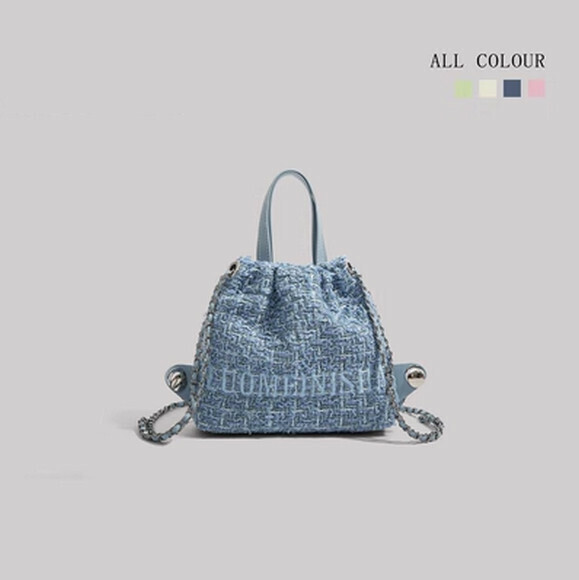 Hot Selling Multifunctional Bucket Bag Niche Chain Backpack [Blue] [Size: 26cm*6cm*20cm]