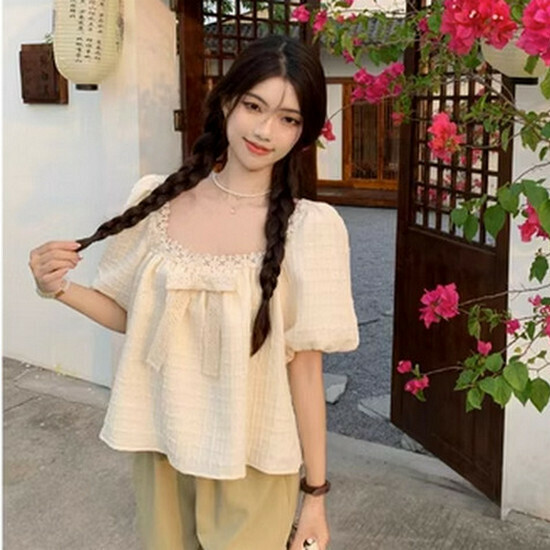 Hot selling short-sleeved chiffon shirt [Apricot] [Size S-L] (please contact customer service to confirm the delivery size after placing the order)