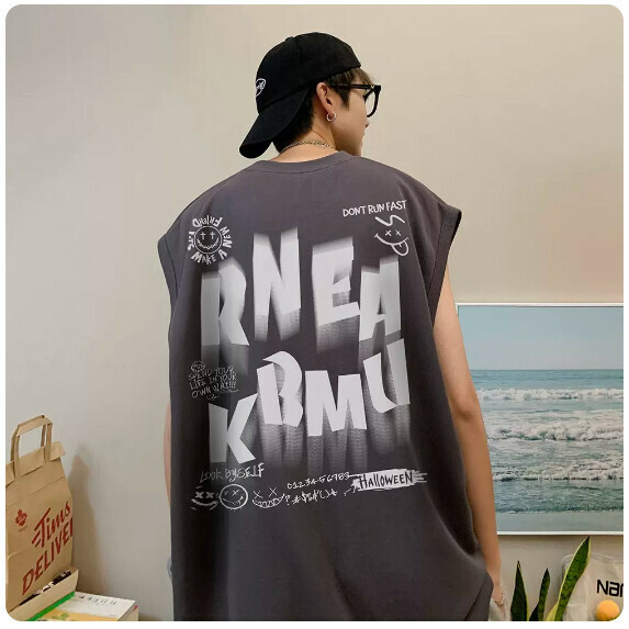 激抵寬鬆背心男夏季（深灰色【S_3XL碼】（下單後聯繫客服確認發貨尺碼）