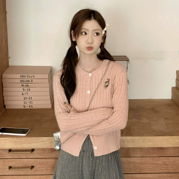 Hot Selling Long Sleeve Knitted Cardigan (One Size) (Pink)